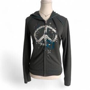 Bcg Women’s Vintage Y2K 2000s Peace Sign Lightweight Zip Up Hoodie Size Medium